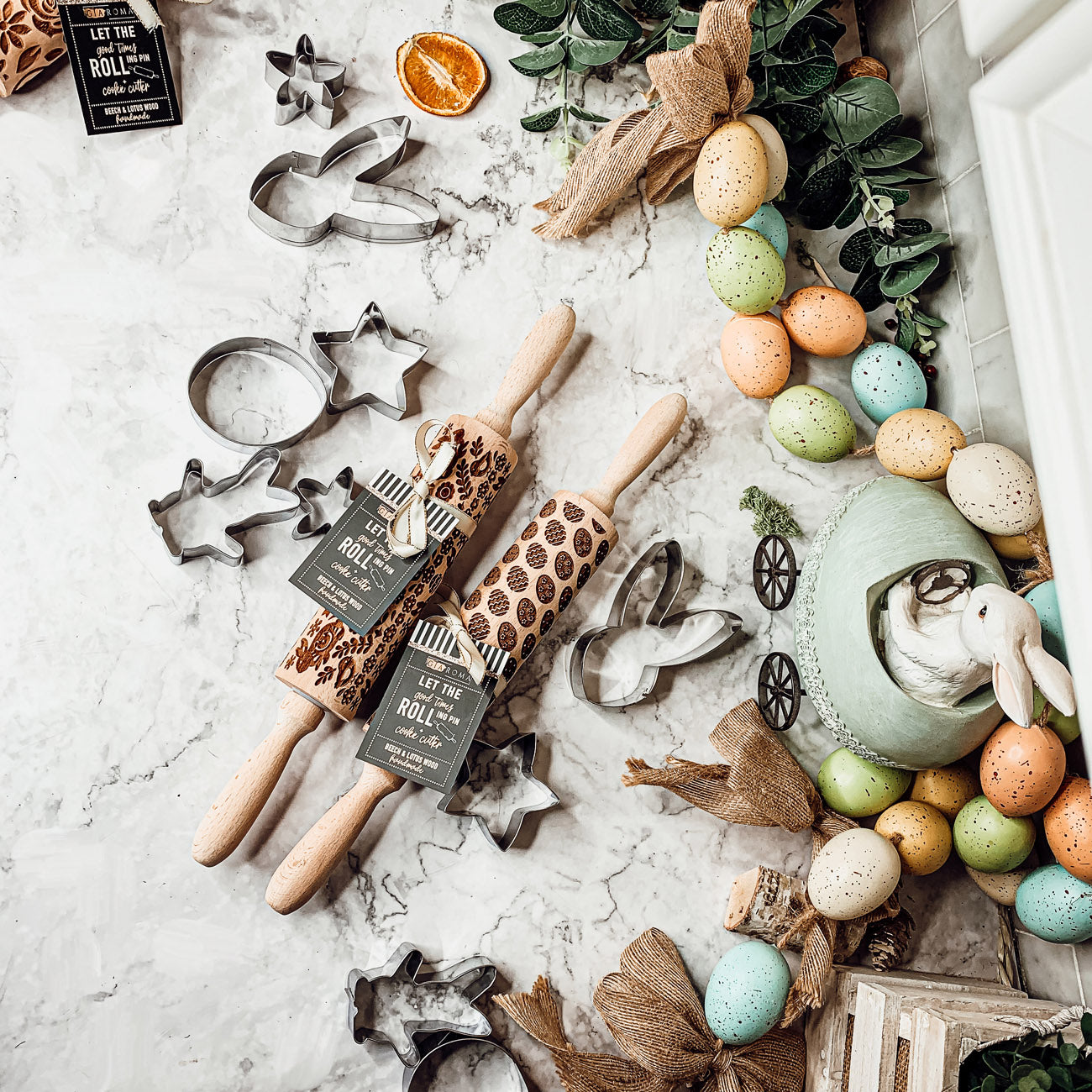 Easter Spring Rolling Pins for Kids and Bakers - Embossed Cookie Dough Pins BandsCo Straps