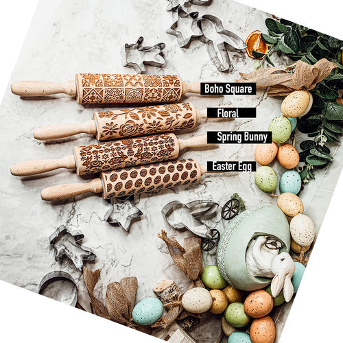 Easter Spring Rolling Pins for Kids and Bakers - Embossed Cookie Dough Pins BandsCo Straps