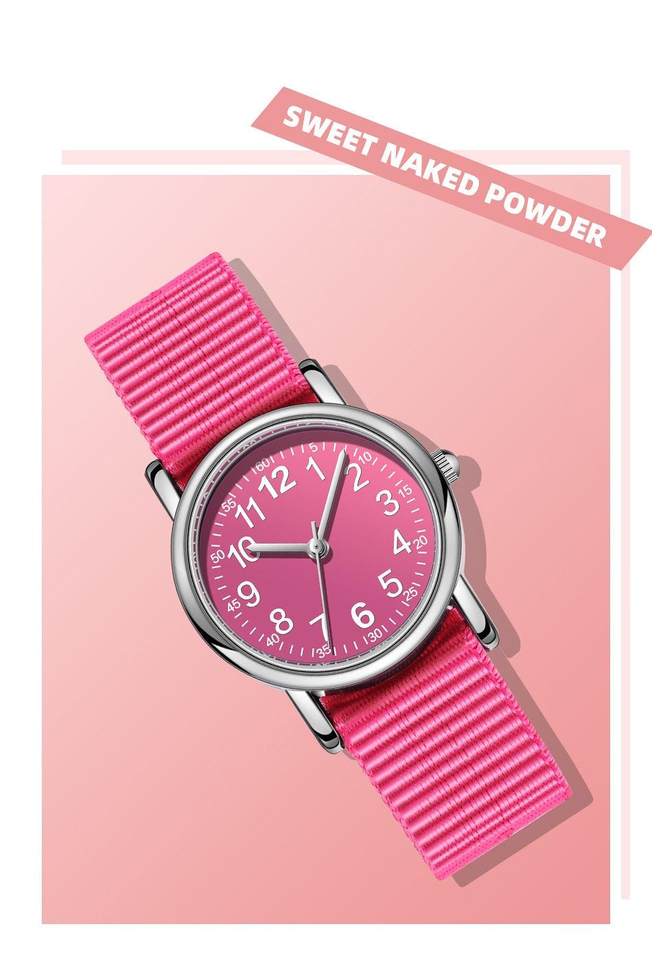 Easy To Read Quartz Watches Nylon Strap Sweat Proof Movement Analog Watch For Girls Boys Teens Minimalist Wrist Watch With Soft Band Learning Time Watch First Watch Soft Cloth Strap Stevvex