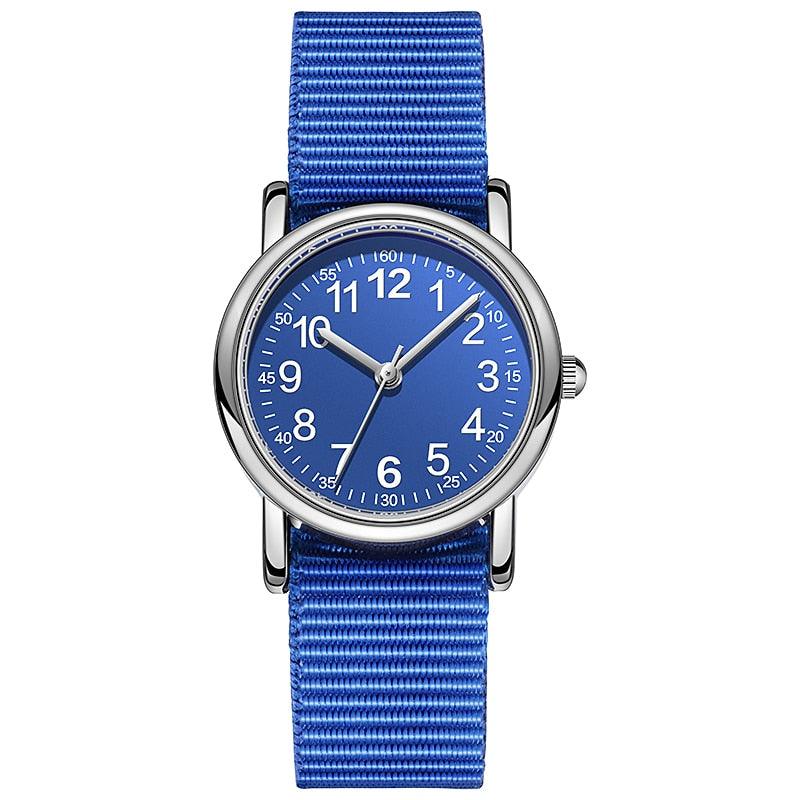 Easy To Read Quartz Watches Nylon Strap Sweat Proof Movement Analog Watch For Girls Boys Teens Minimalist Wrist Watch With Soft Band Learning Time Watch First Watch Soft Cloth Strap Stevvex