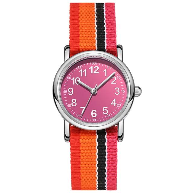 Easy To Read Quartz Watches Nylon Strap Sweat Proof Movement Analog Watch For Girls Boys Teens Minimalist Wrist Watch With Soft Band Learning Time Watch First Watch Soft Cloth Strap Stevvex