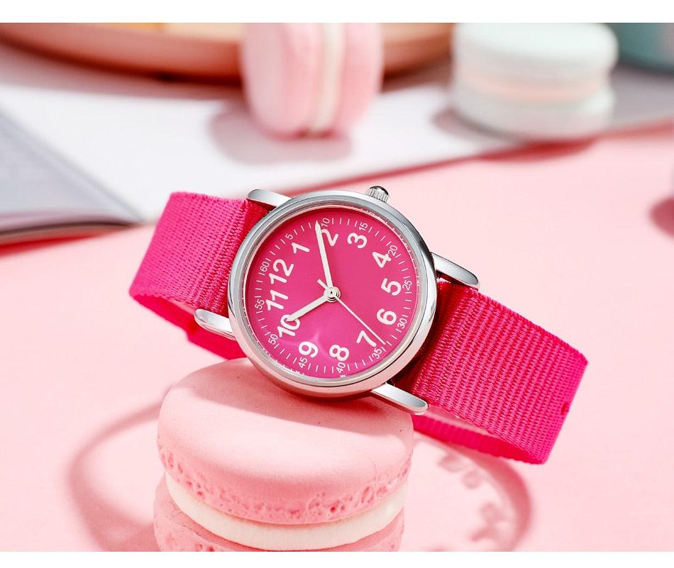 Easy To Read Quartz Watches Nylon Strap Sweat Proof Movement Analog Watch For Girls Boys Teens Minimalist Wrist Watch With Soft Band Learning Time Watch First Watch Soft Cloth Strap Stevvex