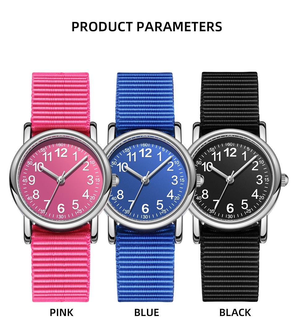 Easy To Read Quartz Watches Nylon Strap Sweat Proof Movement Analog Watch For Girls Boys Teens Minimalist Wrist Watch With Soft Band Learning Time Watch First Watch Soft Cloth Strap Stevvex