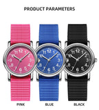 Easy To Read Quartz Watches Nylon Strap Sweat Proof Movement Analog Watch For Girls Boys Teens Minimalist Wrist Watch With Soft Band Learning Time Watch First Watch Soft Cloth Strap Stevvex