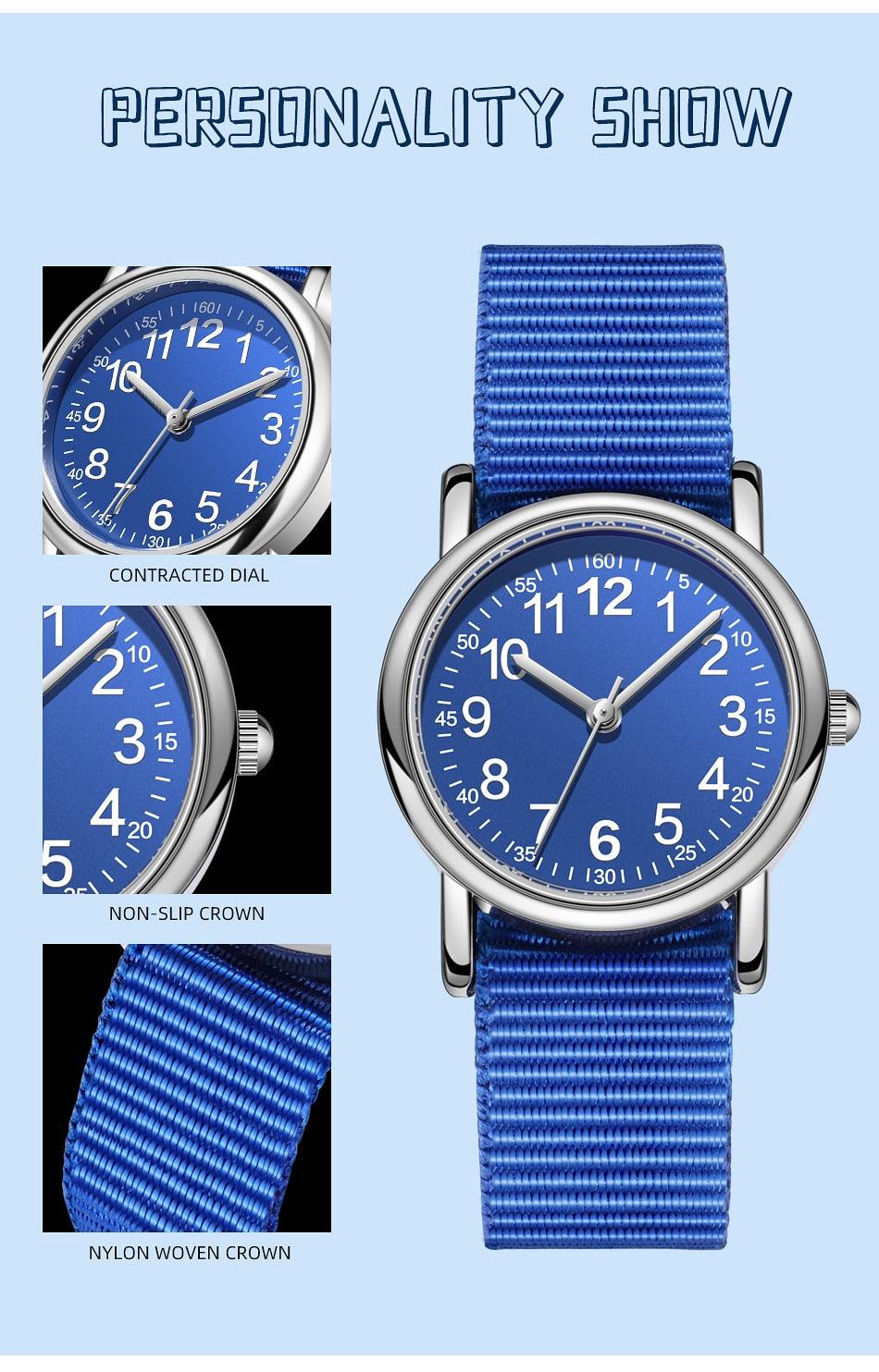 Easy To Read Quartz Watches Nylon Strap Sweat Proof Movement Analog Watch For Girls Boys Teens Minimalist Wrist Watch With Soft Band Learning Time Watch First Watch Soft Cloth Strap Stevvex