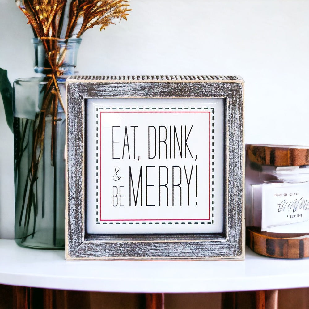 Eat Drink Merry 5 Inch Wood Sign Holiday Kitchen Wall Decor Rustic Christmas Home Accent BandsCo Straps