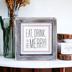 Eat Drink Merry 5 Inch Wood Sign Holiday Kitchen Wall Decor Rustic Christmas Home Accent BandsCo Straps