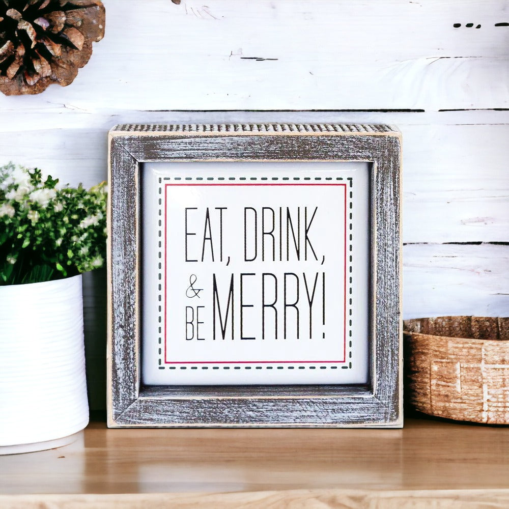 Eat Drink Merry 5 Inch Wood Sign Holiday Kitchen Wall Decor Rustic Christmas Home Accent BandsCo Straps