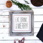 Eat Drink Merry 5 Inch Wood Sign Holiday Kitchen Wall Decor Rustic Christmas Home Accent BandsCo Straps