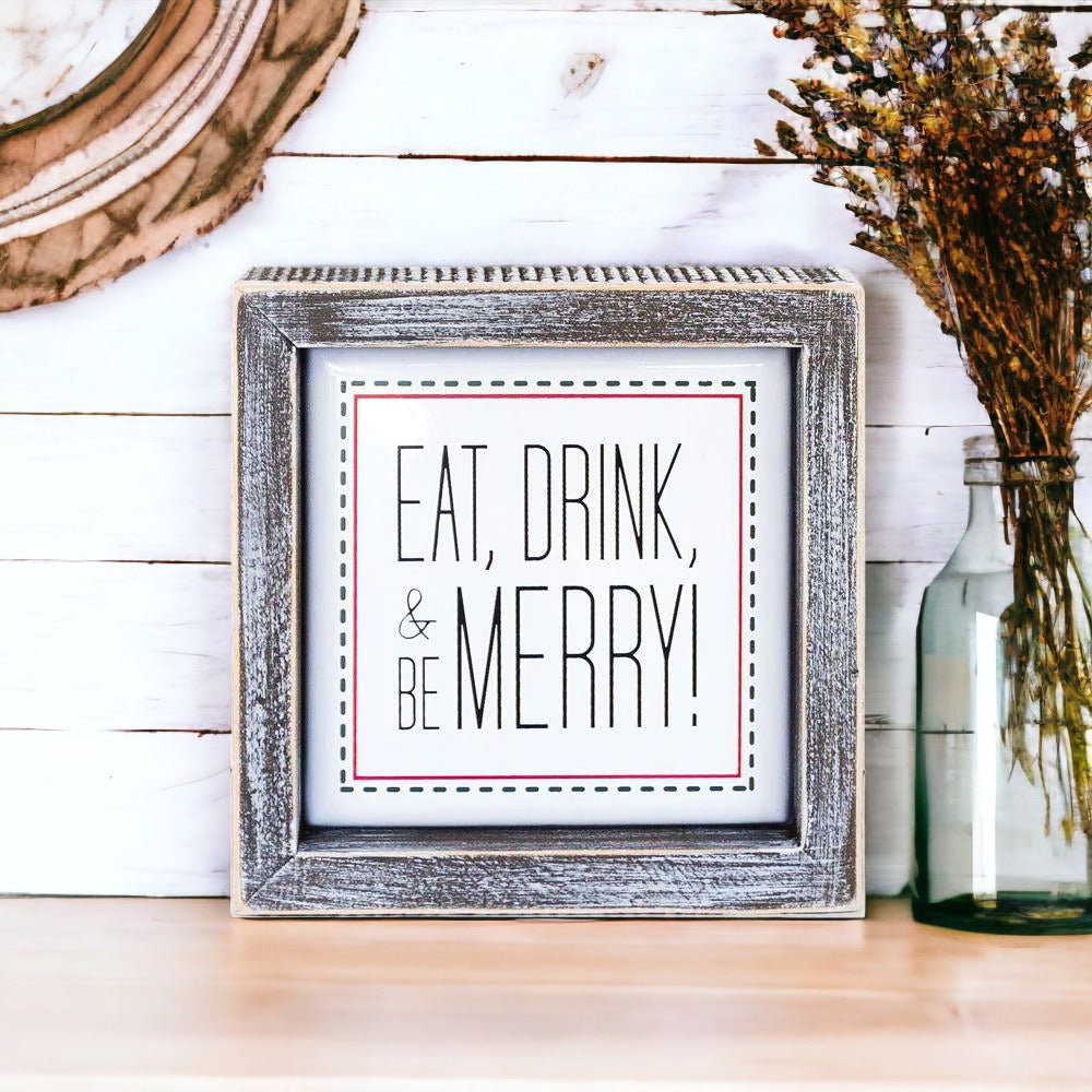Eat Drink Merry 5 Inch Wood Sign Holiday Kitchen Wall Decor Rustic Christmas Home Accent BandsCo Straps