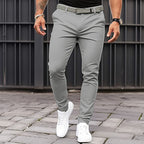 Men's Pure Color Tight Pocket Zipper Business Casual Slim-fitting Trousers Pi-Mart