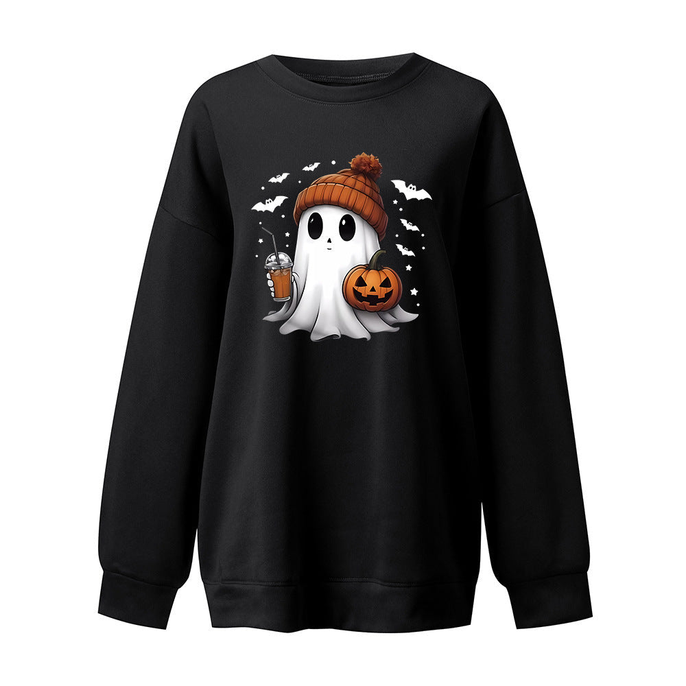 Fashion Drop-shoulder Sweater Women's Halloween Velvet Hoodie Pi-Mart