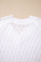 White Plain Knit Ribbed Edge V Neck Loose Sweater - Femstylo
