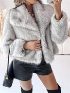 Gradient Dyed Pointed Lapel Long Sleeve Artificial Fur Coat Pi-Mart