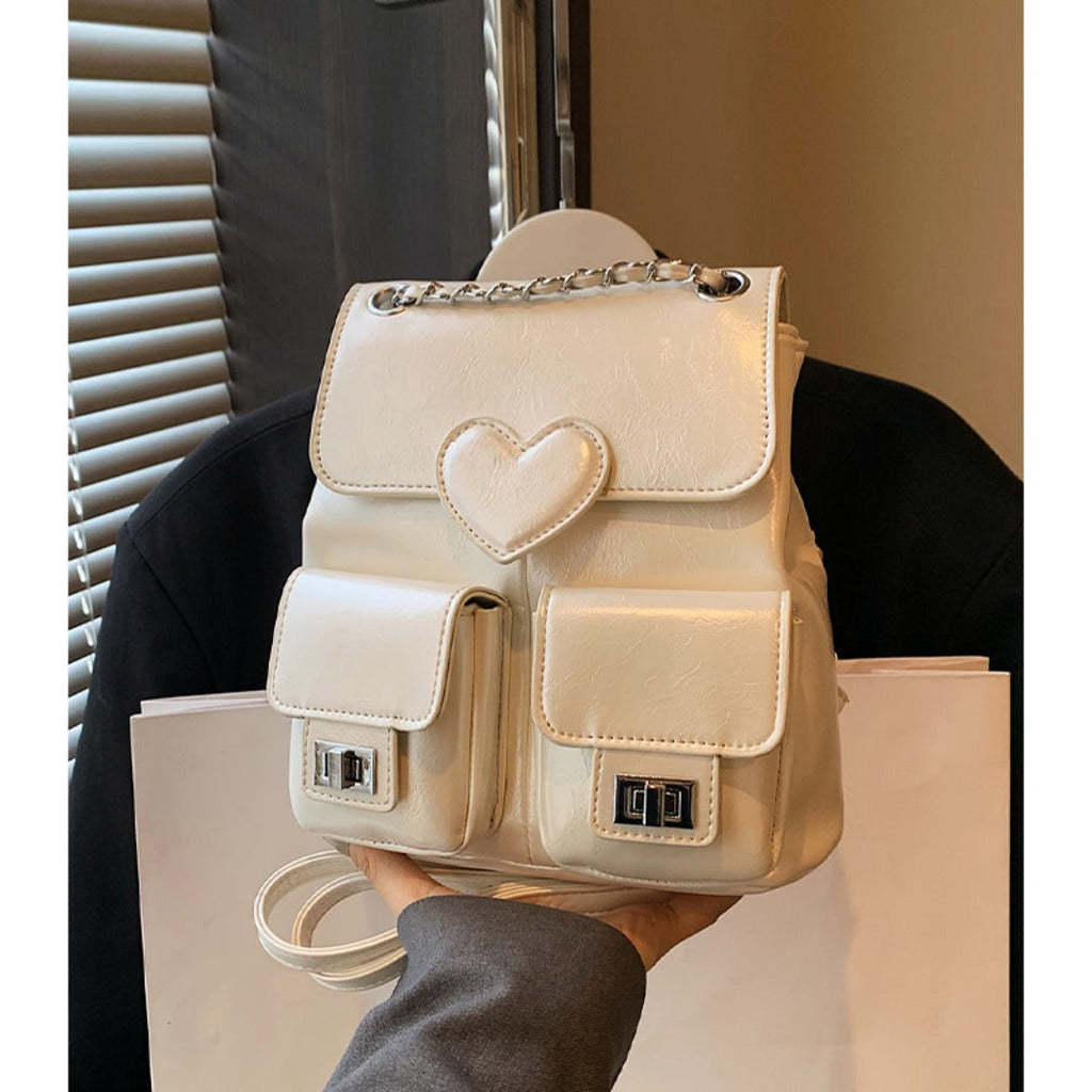 Love pattern women's backpack, versatile chain backpack, fashion travel small backpack purse women - SJB-DIAMOND ELITES