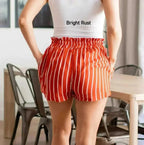 Multi-striped Tie-front High Paperbag Waist Woven Pull-on Shorts