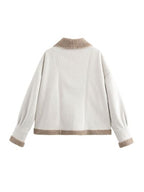 Fuzzy Collared Neck Long Sleeve Jacket with Buttoned Closure and Cozy Pockets Stevvex