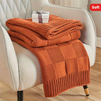 1pc Knit Throw Blanket, White Checkered Throw Blanket For Couch, Soft Cozy Warm Knitted Throw Blanket For Bed Sofa Lootquake LLC
