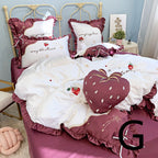 Strawberry Embroidery Cotton Four-Piece Cotton Bedding Silk Duvet Cover Pi-Mart