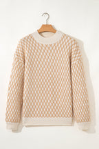 Smoke Gray Checkered Textured Knit Mock Neck Sweater - Femstylo