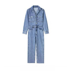 Autumn Denim Jumpsuit for Women Overalls Woman Jean Overalls Long Sleeve Elegant Jumpsuits Y2k Streetwear 2024 Turn Down Collar Purplish Diva