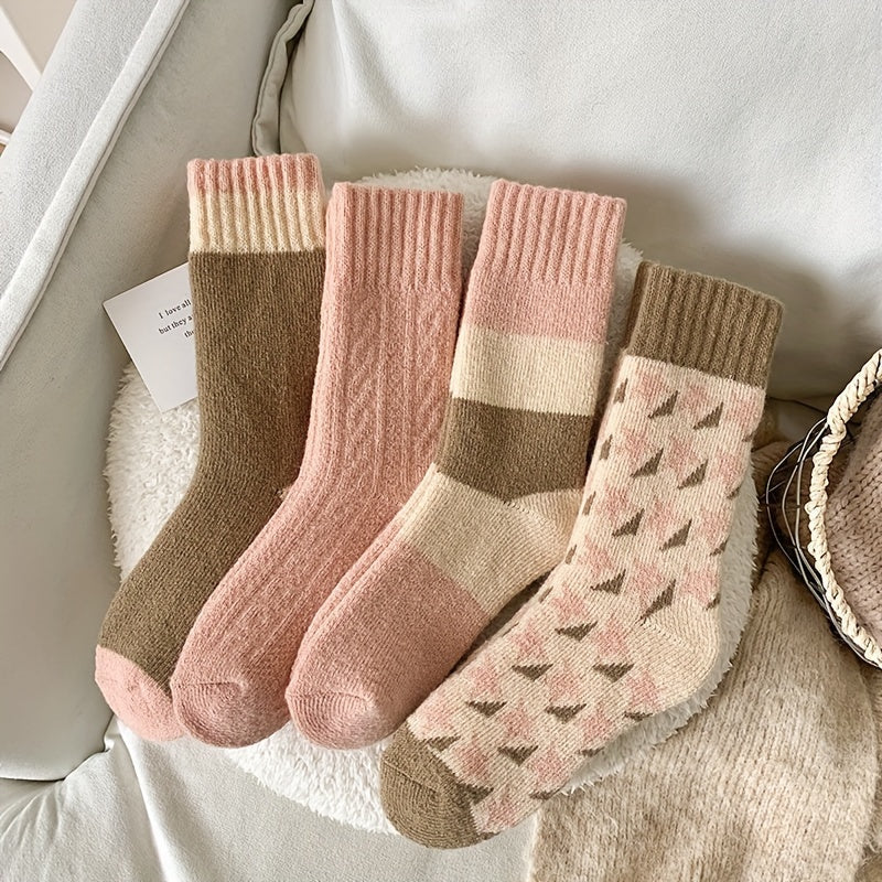 4 Pairs Thickened Socks, Warm & Comfy Terry Mid Tube Socks, Women's Stockings & Hosiery Lootquake LLC