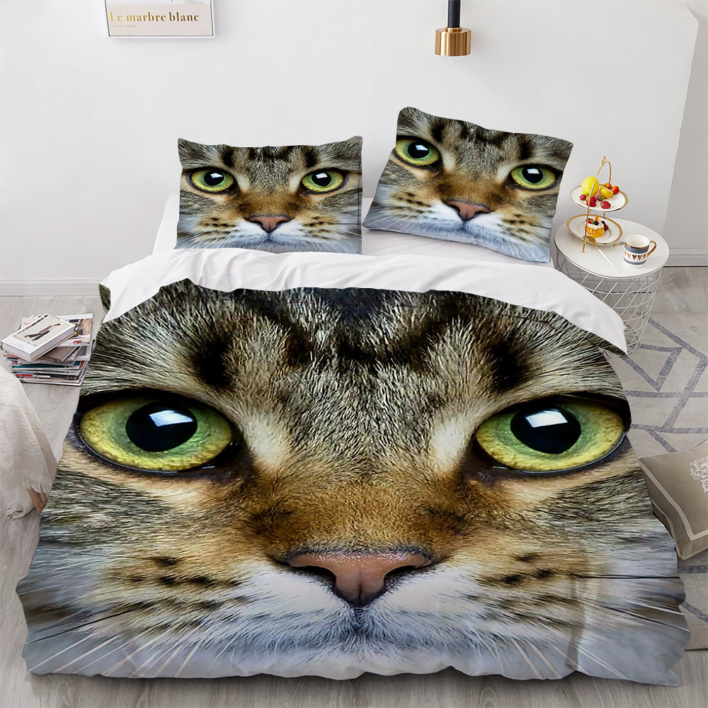 White Cute Cat Bedding Set Girl Ladies Bedroom Comfort Duvet Cover Pi-Mart