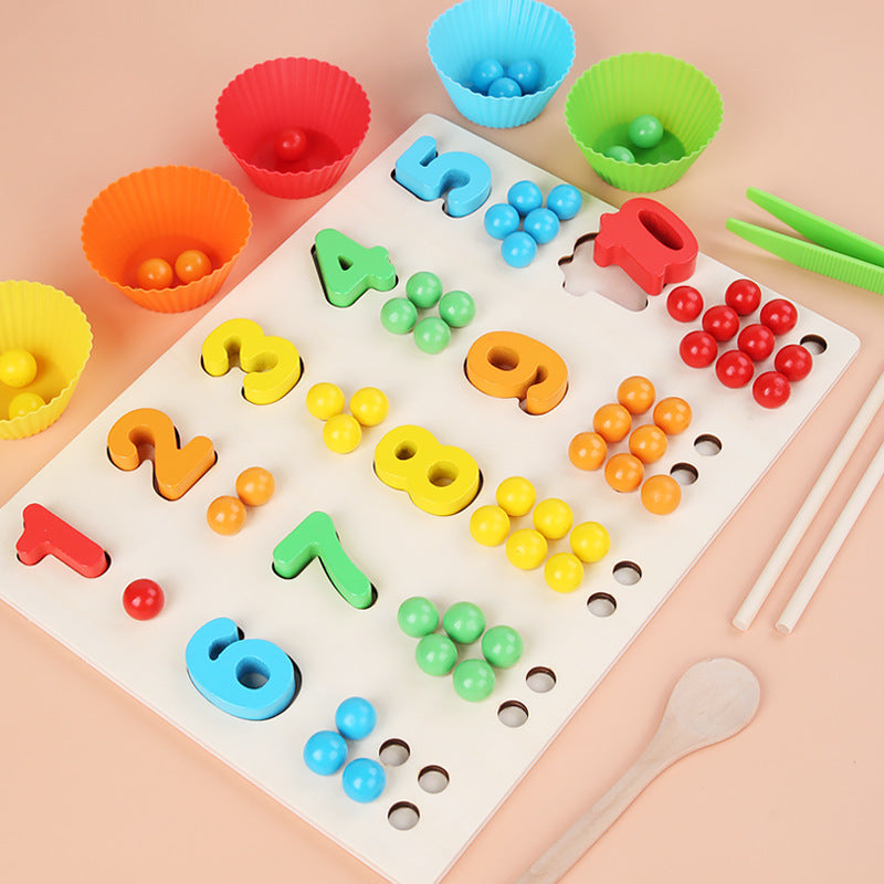 Children's Wooden Fine Action Digital Clip Beads Operation Board Digital Cognitive Color Matching Early Educational Toys Pi-Mart