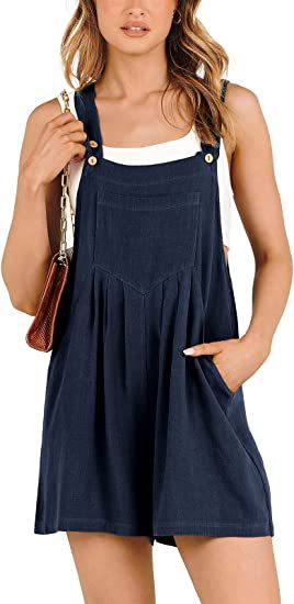 Women's Short Overalls Summer Casual Adjustable Strap Loose Short Bib Overalls Jumpsuit Rompers Pi-Mart