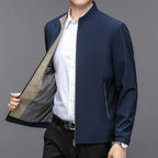 Men's Stand Collar Casual Jacket - Lightweight Middle-Aged Outerwear (Blue/Black/Brown, Sizes 170-195cm) Pi-Mart