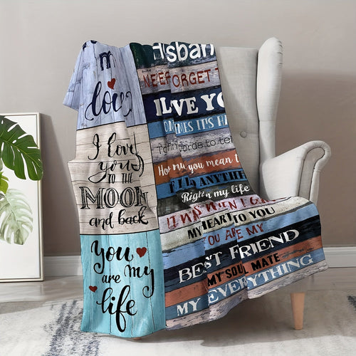 1pc Gift For Husband Throw Blanket, Fleece Blanket For Man's Birthday Gift, Anniversary Romantic Gift, Wife's Husband Gift, Flannel Lightweight Soft Blanket, For My Husband's Bed Sofa Lootquake LLC