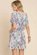 BOMBOM Printed Short Sleeve Drawstring Romper