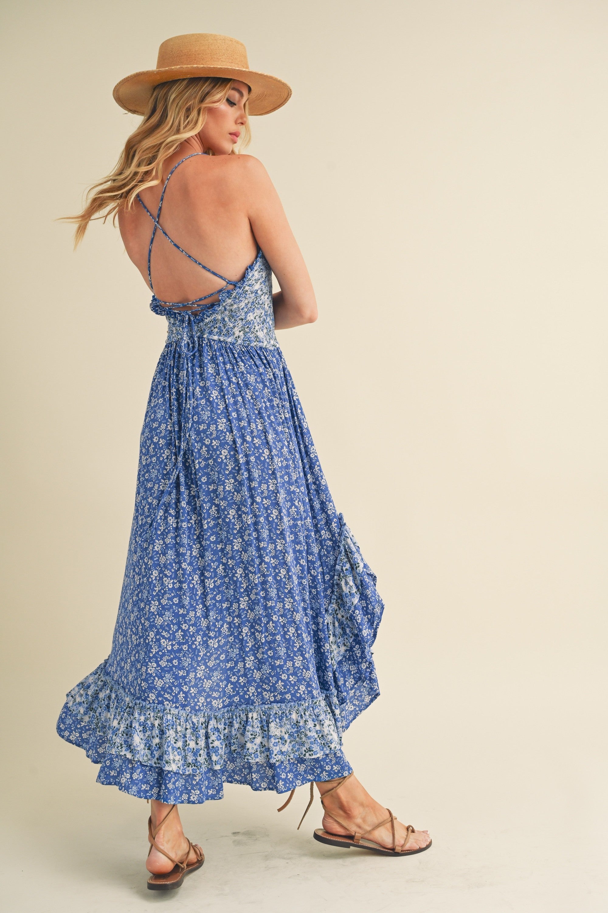 Ditsy Floral Ruffled Hem Maxi Women Cami Dress –Feminine Floral Print, Elegant Maxi Length, Flowy & Comfortable Design for Casual & Special Occasions Stevvex