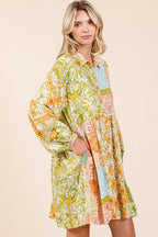 New Summer Floral Button Detail Long Sleeve Shirt Dress For Women – Elegant, Trendy, Fluttering, Feminine & Timeless Chic