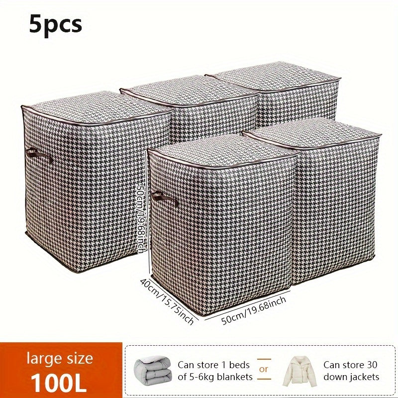 2pcs/5pcs Extra Large Capacity Stylish Houndstooth Storage Boxes - Durable, Space-Saving Closet Organizers with Handles for Easy Clothes, Blanket Storage and Organization at Home and Office Lootquake LLC