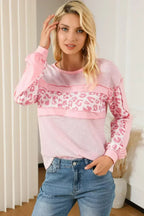 Pink Leopard Patchwork Waffle Top - Edgy Knitwear | Femstylo