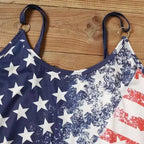 Ladies' V-neck American Flag Star Striped Pocket Shoulder Strap Mini Dress, Independence Day Dress - SJB-DIAMOND ELITES