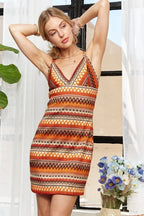 New Summer Contrast Striped V-Neck Mini Dress For Women – Trendy, Bold, Eye-Catching, Boho, Modern Chic & Fashionable