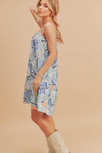 New Summer Printed Ruffled Hem Square Neck Mini Cami Dress For Women – Stylish and Chic Square Neck Mini Dress with Feminine Ruffled Hem