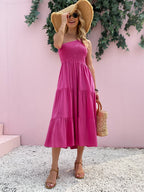 Smocked Single Shoulder Sleeveless Dress Stylish & Comfortable Summer Long Dress Lightweight Dress