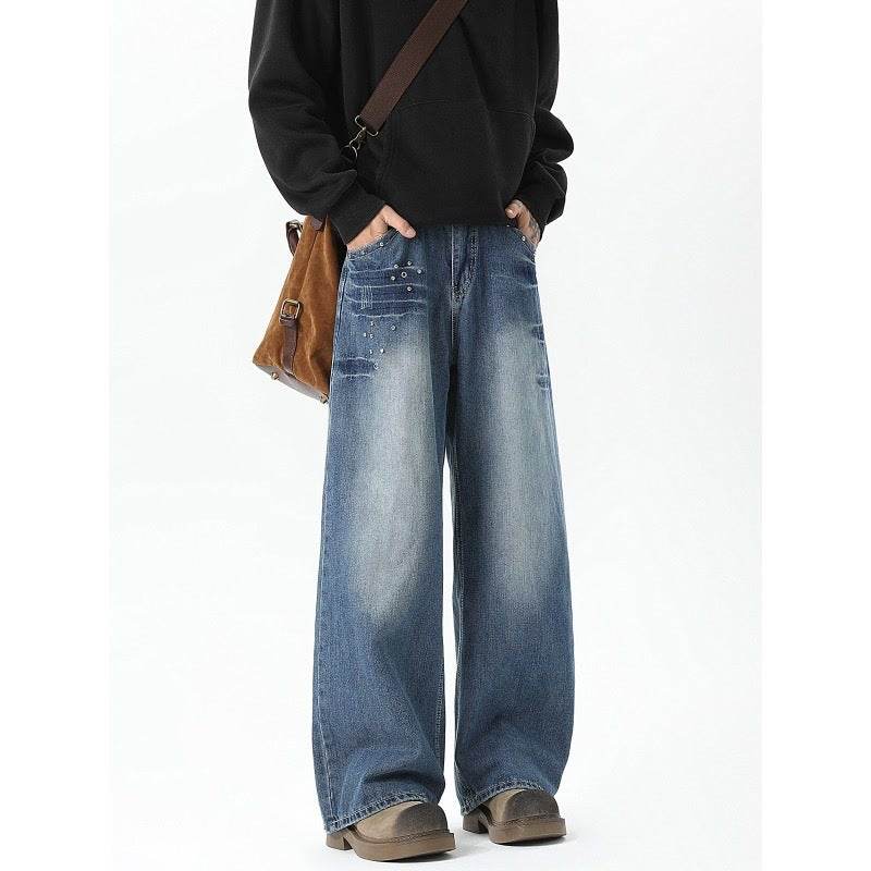 Men's Rivet Washed Jeans Loose Lootquake LLC