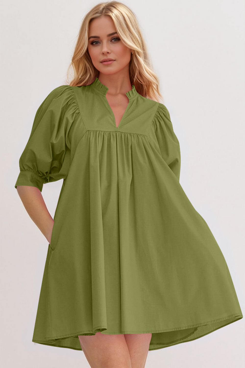 Pink Puff Sleeve Mini Dress Casual and Feminine Dress for Women Simple Classic Summer Dress Stevvex