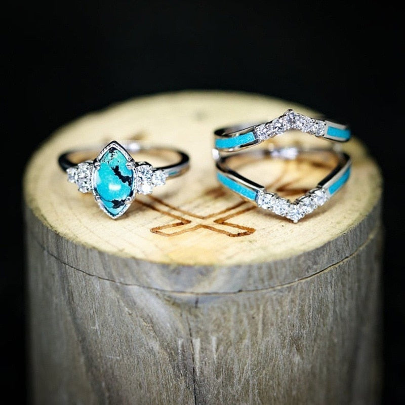 Inlaid Green Stone Ring Set Pi-Mart