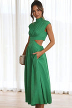 Modern Cutout Mock Neck Sleeveless Ruched Dress Elegant Dress For Women Stevvex