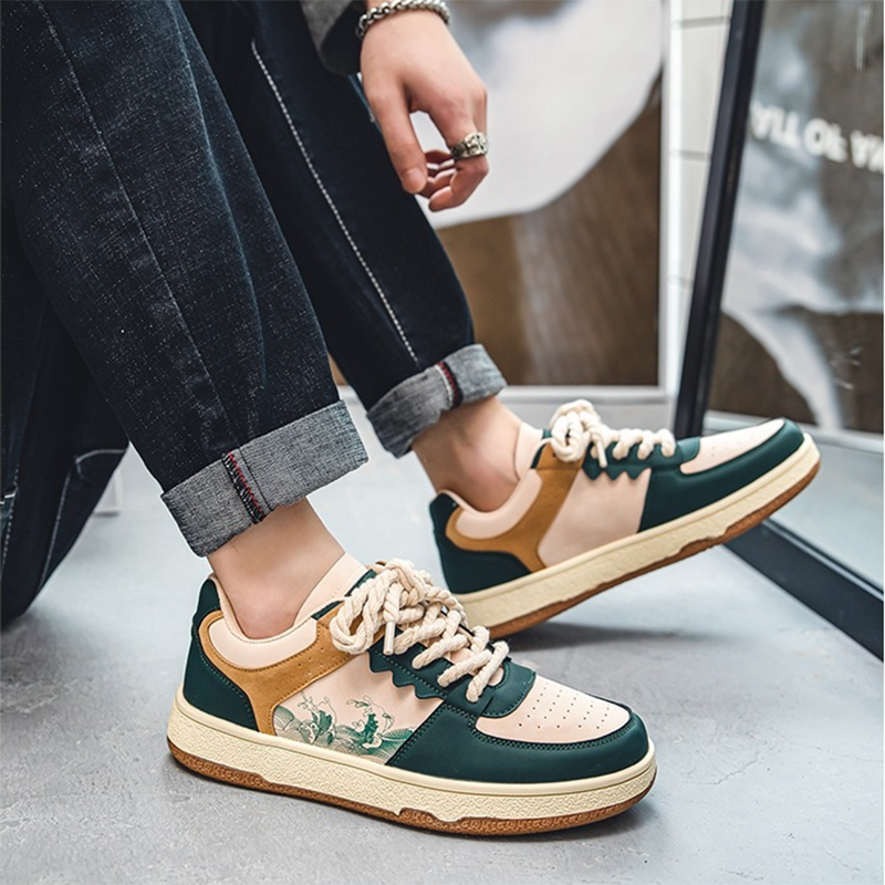 Lace-up Casual Shoes Men Soft Thick Sole Fashion Comfortable Breathable Flats Sneakers Student Platform Outdoor Walking Shoes Pi-Mart