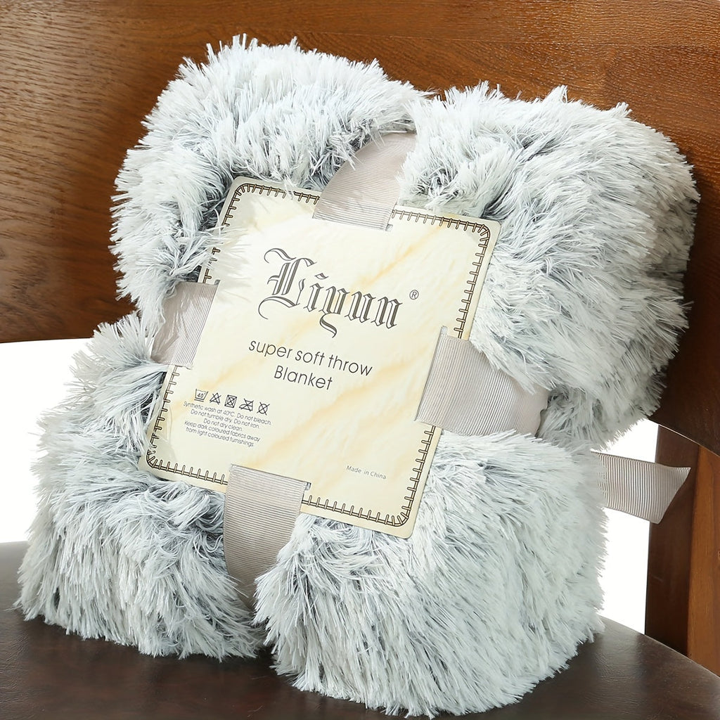 Luxury French-Style Plush Faux Fur Throw Blanket - Versatile Decorative Soft Polyester Bed, Sofa, and Car Blanket - All-Season Woven Cozy Cover for Home and Office Napping - 1pc Dual-Tone Long Pile
