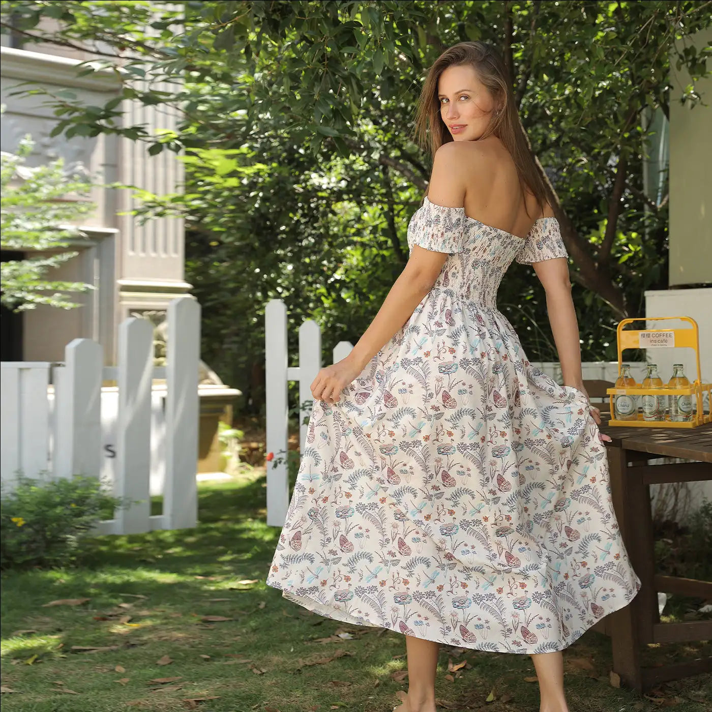 Women's Off Shoulder Strapless Floral Dress - SJB-DIAMOND ELITES