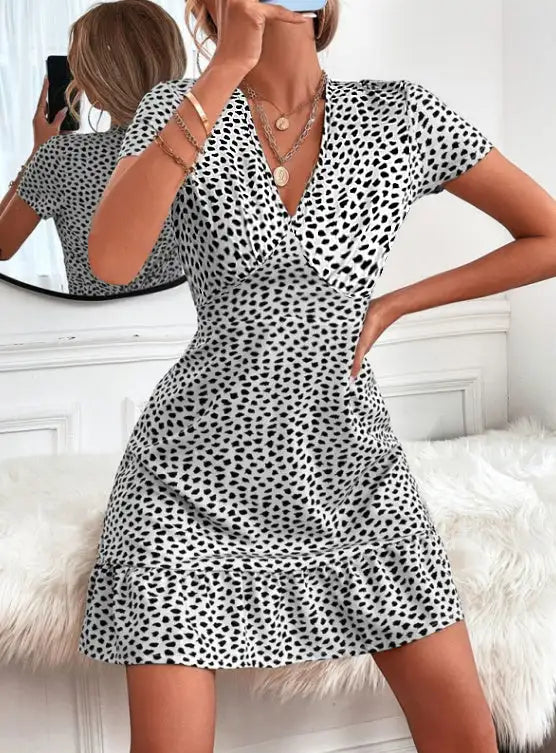 Ladies' V-neck Printed Fashionable A-list Dress - SJB-DIAMOND ELITES