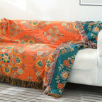 1pc Floral Sofa Towel Blanket With Tassel, Cotton Printed Blanket, Vintage Floral Pattern, Sofa Blanket, Air Conditioning Blanket, Nap Blanket