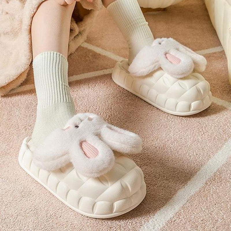 Cute Rabbit Shoes Winter Fuzzy Slippers Women Detachable Washable House Shoes Pi-Mart